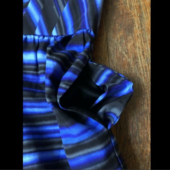 Shoshanna | Blue Black Silk Stripe Strapless Dress - Picture 8 of 9